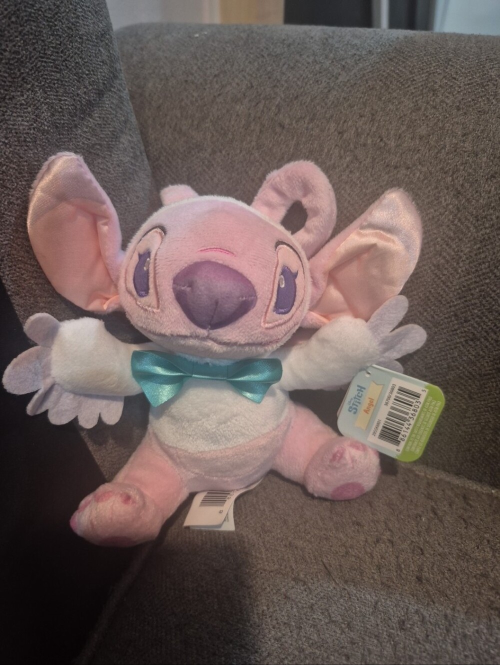Disney Pink Stitch Angel 7 Inch Plush with Teal Bow Plush Toy